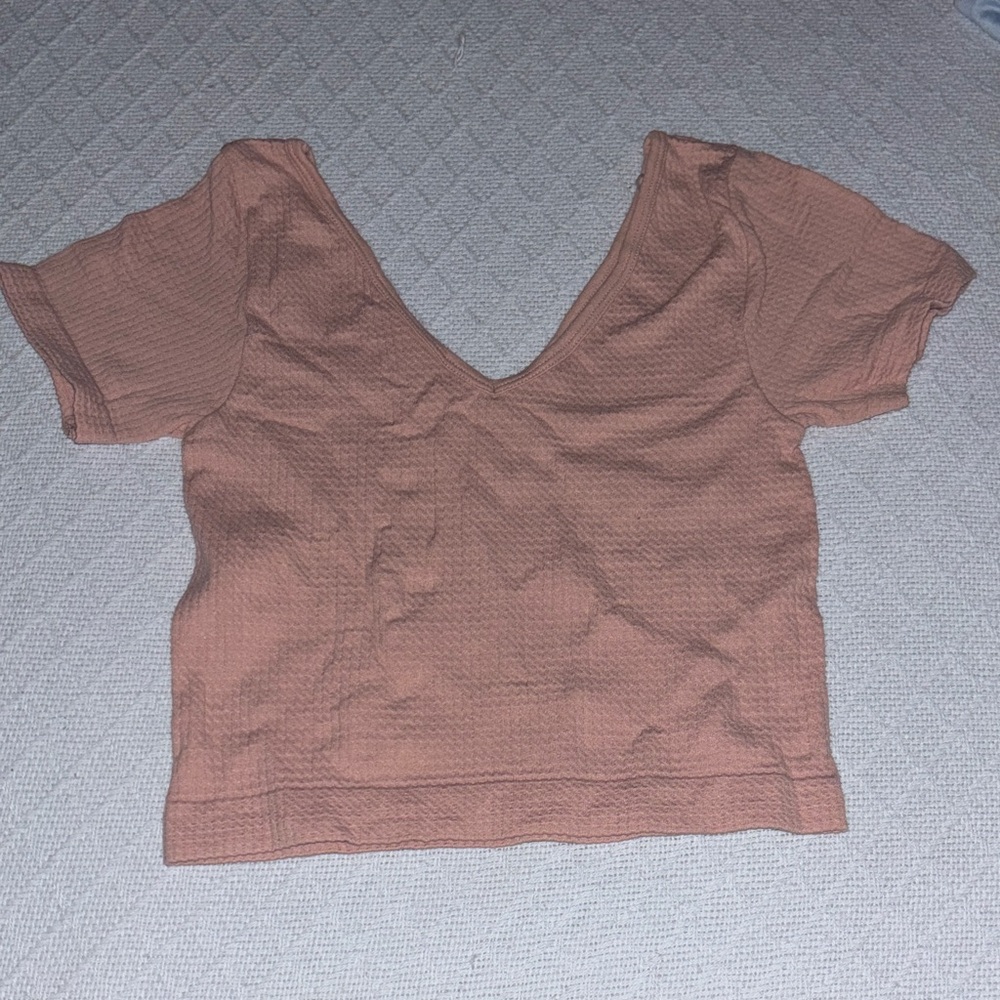Women's V-Neck Textured Top - Brown